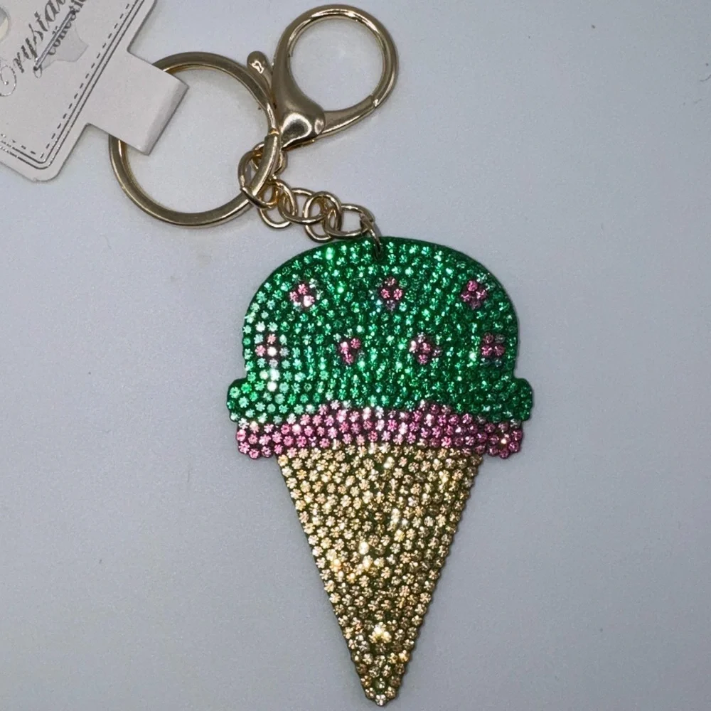 🦜 Jeweled Ice Cream Cone Keychain Key Holder